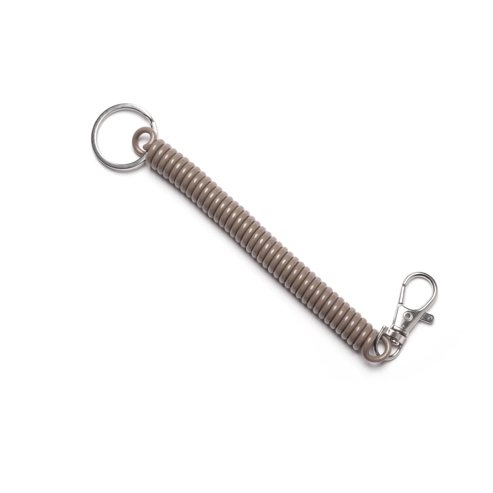 Taupe coil keychain on a white background