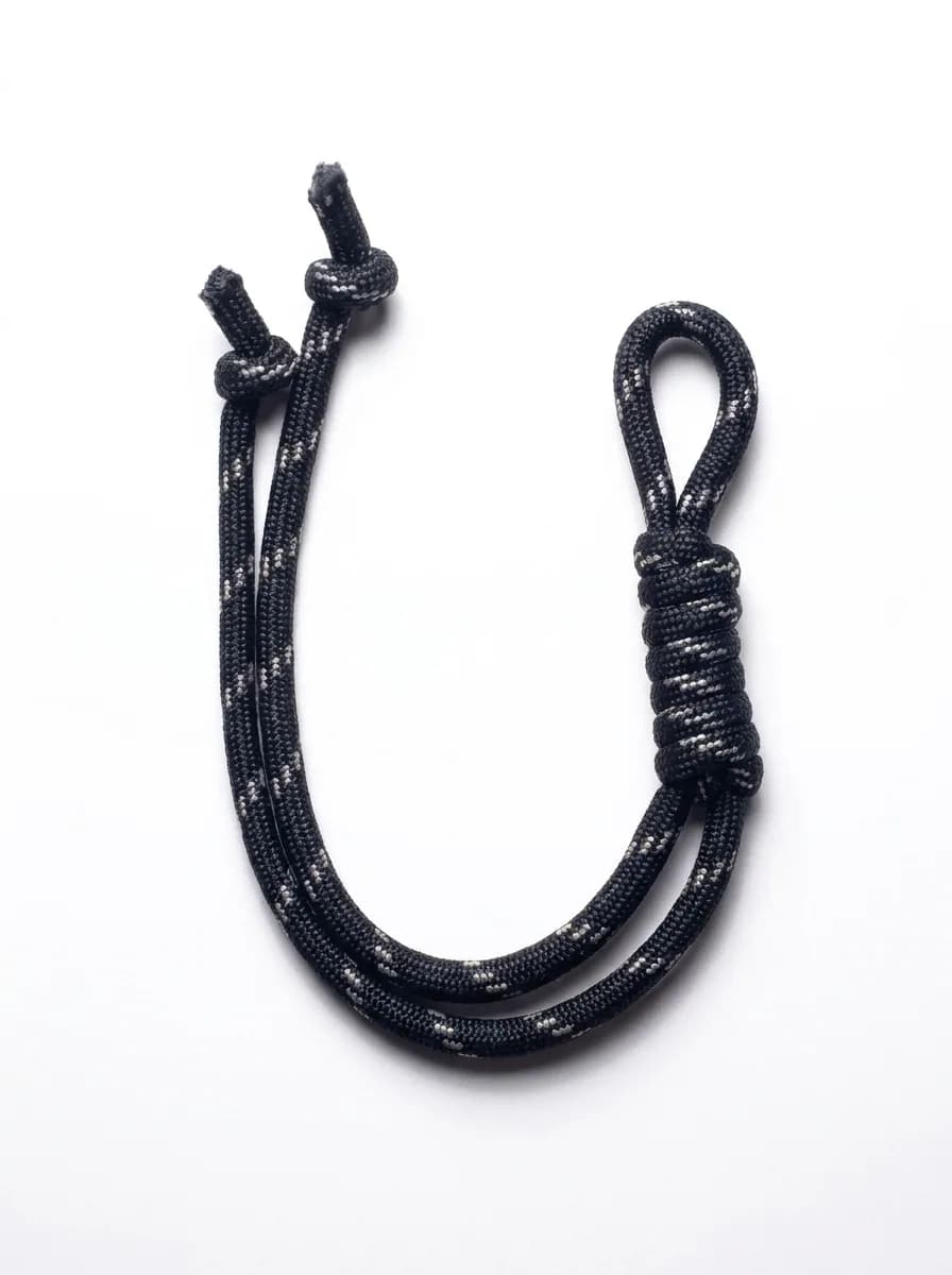 Black paracord bracelet on a white background