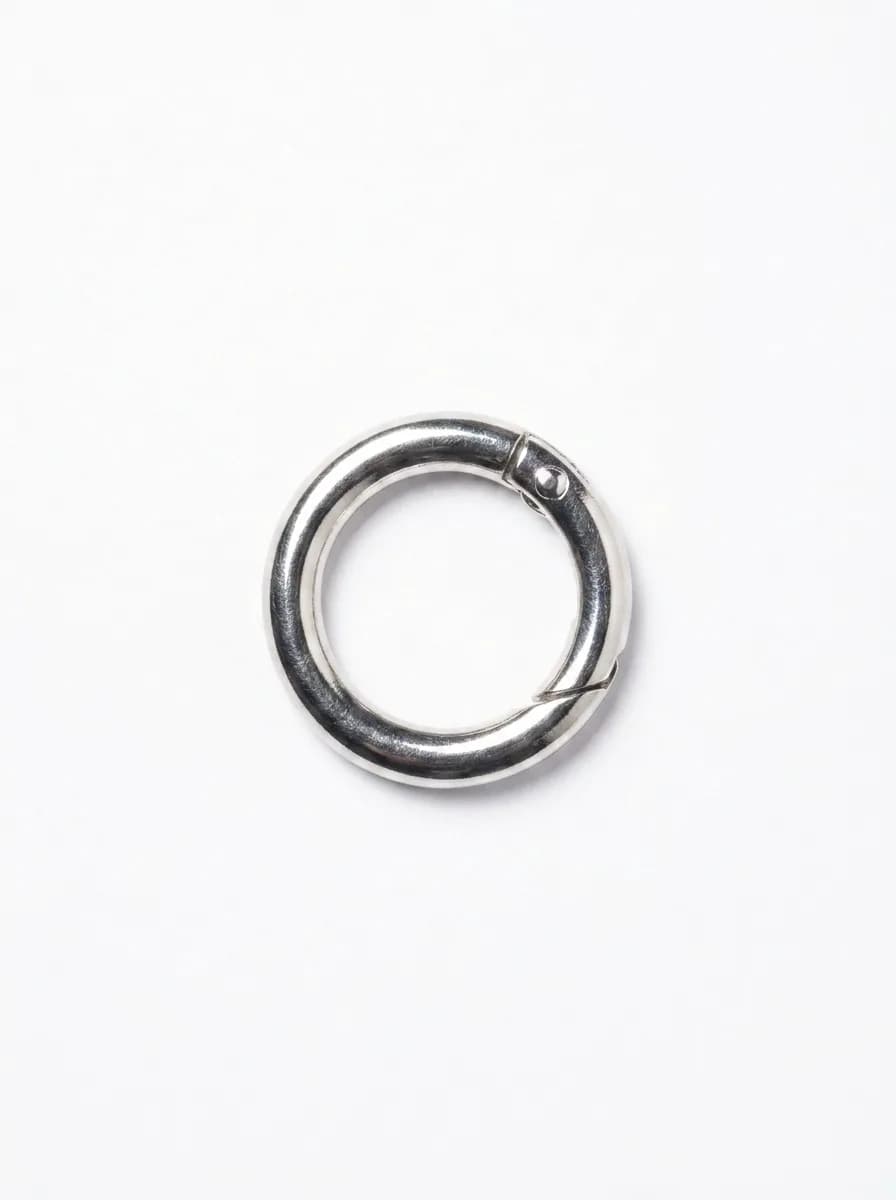 Silver spring-gate O-ring clasp on a white background