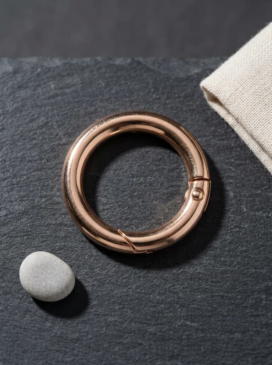 Gold O-ring clasp on dark slate